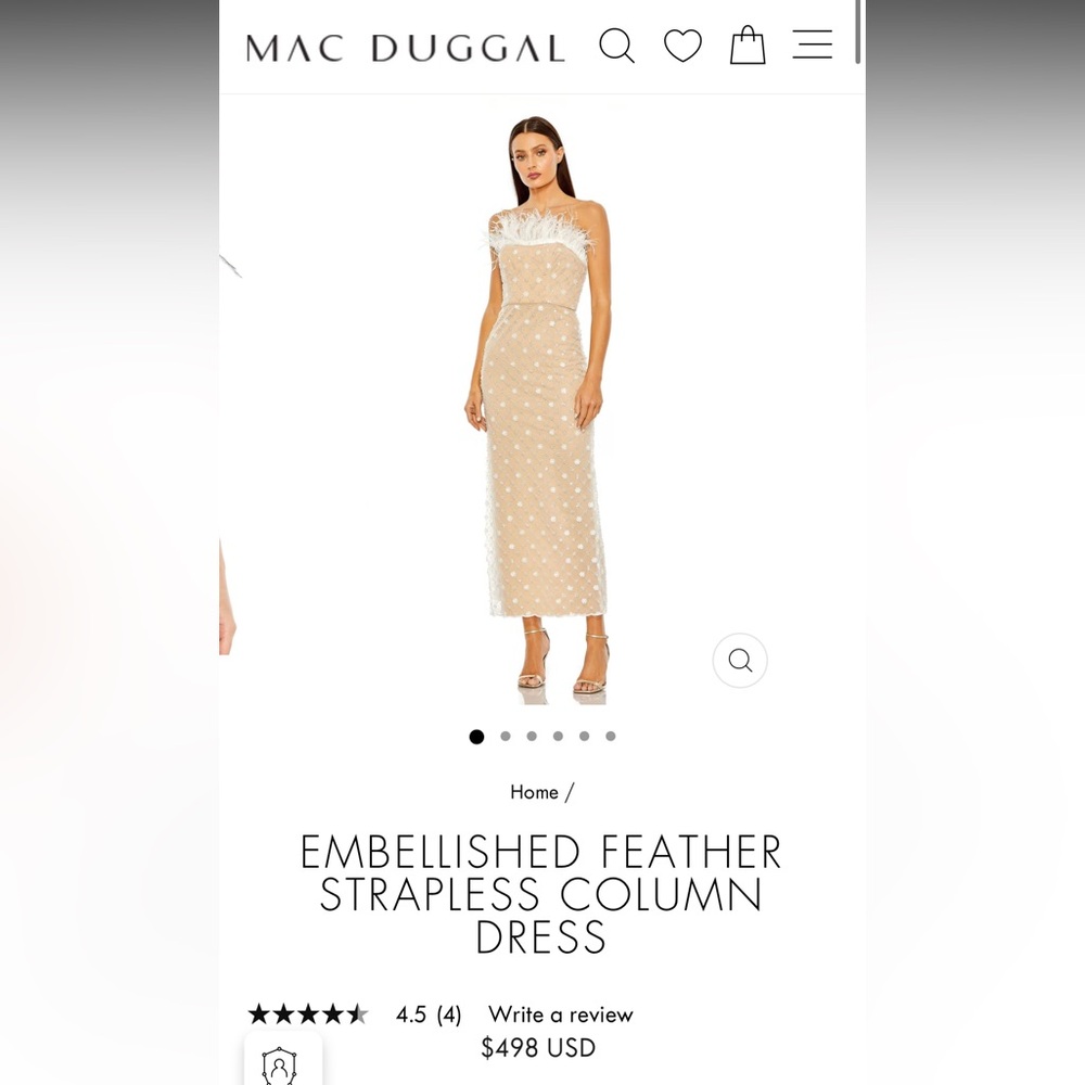 Mac Duggal EMBELLISHED FEATHER STRAPLESS COLUMN DRESS